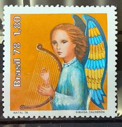 C 1072 Selo Natal Anjo Musica Instrumento Musical Lira Musica 1978