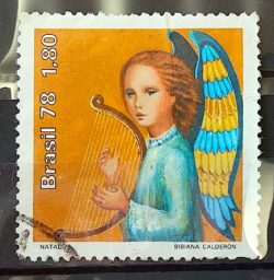 C 1072 Selo Natal Anjo Musica Instrumento Musical Lira 1978 Circulado 2