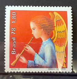 C 1073 Selo Natal Anjo Musica Instrumento Musical Flauta Musica 1978