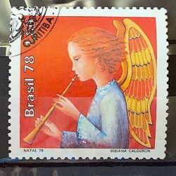 C 1073 Selo Natal Anjo Musica Instrumento Musical Flauta Musica 1978 Circulado 1