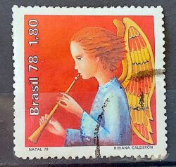 C 1073 Selo Natal Anjo Musica Instrumento Musical Flauta Musica 1978 Circulado 3