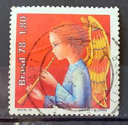 C 1073 Selo Natal Anjo Musica Instrumento Musical Flauta Musica 1978 Circulado 4