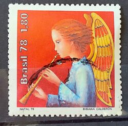 C 1073 Selo Natal Anjo Musica Instrumento Musical Flauta Musica 1978 Circulado 5