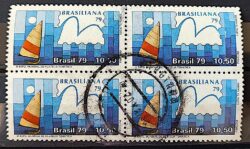 C 1087 Selo Brasiliana Veleiro Esporte Iatismo 1979 Quadra Circulado 1