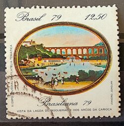 C 1112 Selo Pinturas do Rio de Janeiro Lagoa e Arcos Arte 1979 Circulado 1