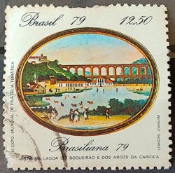 C 1112 Selo Pinturas do Rio de Janeiro Lagoa e Arcos Arte 1979 Circulado 18