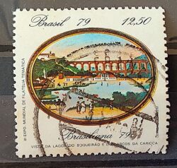 C 1112 Selo Pinturas do Rio de Janeiro Lagoa e Arcos Arte 1979 Circulado 2