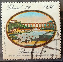 C 1112 Selo Pinturas do Rio de Janeiro Lagoa e Arcos Arte 1979 Circulado 20