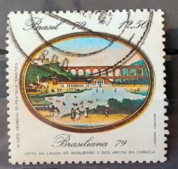 C 1112 Selo Pinturas do Rio de Janeiro Lagoa e Arcos Arte 1979 Circulado 3