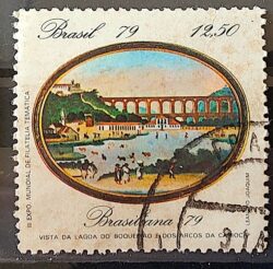 C 1112 Selo Pinturas do Rio de Janeiro Lagoa e Arcos Arte 1979 Circulado 5