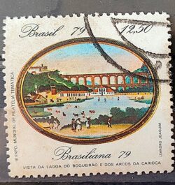 C 1112 Selo Pinturas do Rio de Janeiro Lagoa e Arcos Arte 1979 Circulado 7