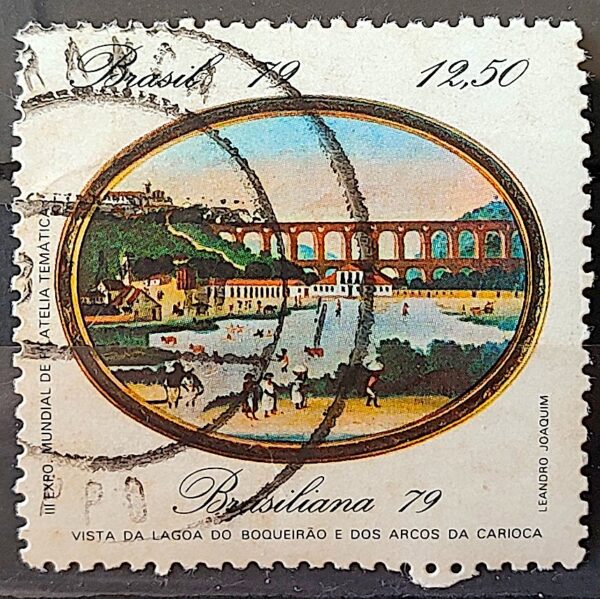 C 1112 Selo Pinturas do Rio de Janeiro Lagoa e Arcos Arte 1979 Circulado 8