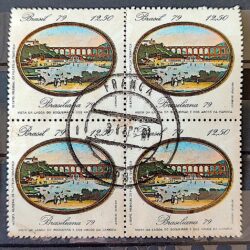 C 1112 Selo Pinturas do Rio de Janeiro Lagoa e Arcos Arte 1979 Quadra Circulado 1