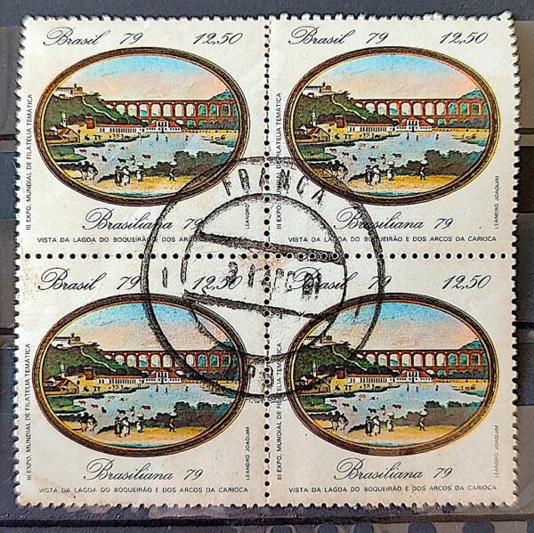 C 1112 Selo Pinturas do Rio de Janeiro Lagoa e Arcos Arte 1979 Quadra Circulado 1