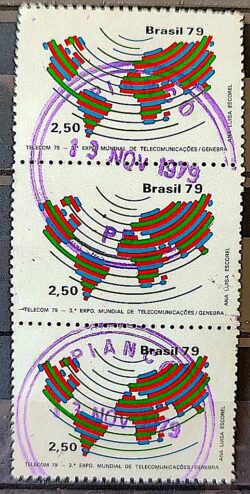 C 1116 Selo Telecom 79 Comunicacao Mapa 1979 Circulado Triplo 1