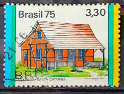 C 885 Selo Habitacoes no Brasil Casa Enxaimel SC 1975 Circulado 2
