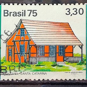 C 885 Selo Habitacoes no Brasil Casa Enxaimel SC 1975 Circulado 2