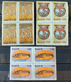 C 895 Selo Arqueologia Brasileira Inscricao Rupestre Fossil 1975 Serie Completa Quadra