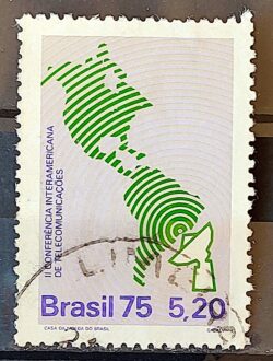 C 912 Selo Conferencia Interamericana de Telecomunicacoes Comunicacao Mapa 1975 Circulado 1