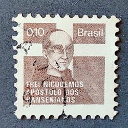 C 913 Selo Campanha Contra o Mal de Hansen Hanseniase Saude Frei Nicodemos H17 1975 Papel Acetinado Circulado 3