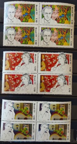 C 979 Selo Compositores Brasileiros Villa Lobos Chiquinha Gonzaga Noel Rosa Musica 1977 Serie Completa Quadra