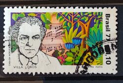C 979 Selo Compositores Brasileiros Villa Lobos Musica 1977 Circulado 2