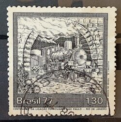 C 991 Selo Centenario Ferrovia Sao Paulo Rio de Janeiro Trem 1977 Circulado 1