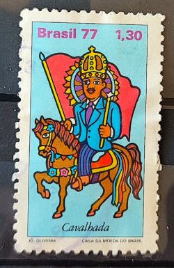 C 999 Selo Folclore Brasileiro Cavalhada Cavalo 1977 Circulado 1