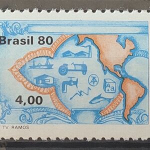 C 1136 Selo Assembleia Banco Interamericano de Desenvolvimento Economia Peixe Trator 1980