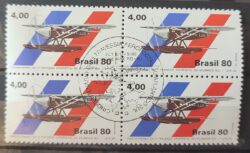C 1146 Selo Cinquentenario Travessia Aeropostal Aviao Servico Postal 1980 Quadra CBC RJ