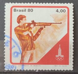 C 1153 Selo Olimpiadas de Moscou URSS Tiro ao Alvo 1980 Circulado 2