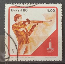C 1153 Selo Olimpiadas de Moscou URSS Tiro ao Alvo 1980 Circulado 3