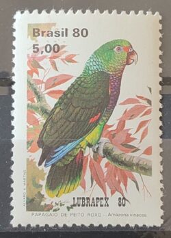 C 1166 Selo Fauna Psitacideos Papagaio Ave Passaro Peito Roxo 1980