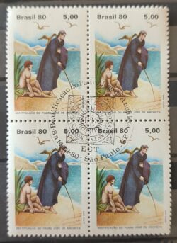 C 1176 Selo Padre Jose de Anchieta Religiao 1980 Quadra CBC SP
