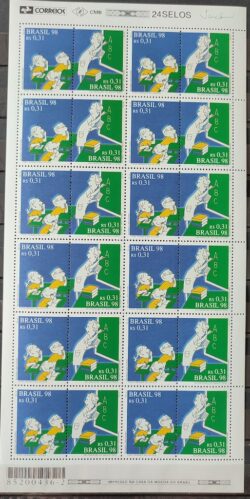 C 2076 Selo Toda Crianca na Escola Professor Educacao 1998 Folha