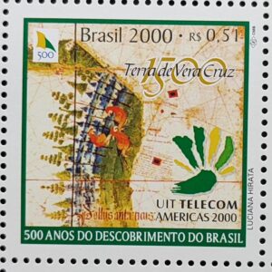 C 2249 Selo Telecom 2000 UIT Comunicacao Mapa Descobrimento do Brasil
