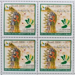 C 2249 Selo Telecom 2000 UIT Comunicacao Mapa Descobrimento do Brasil Quadra