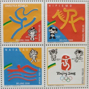 C 2758 Selo Olimpiadas de Pequim China Ginastica Hipismo Natacao 2008 Serie Completa