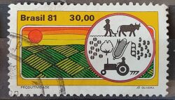 C 1183 Selo Agricultura Economia Trator 1981 Circulado 2