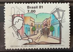 C 1193 Selo Centenario Lima Barreto Literatura 1981 Circulado 3