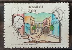 C 1193 Selo Centenario Lima Barreto Literatura 1981 Circulado 4