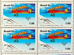 C 1207 Selo 50 Anos Correio Aereo Nacional Aviao Servico Postal 1981 Quadra 1