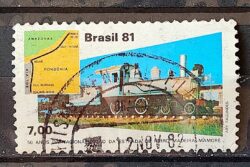 C 1208 Selo 50 Anos Estrada de Ferro Trem Mapa 1981 Circulado 1