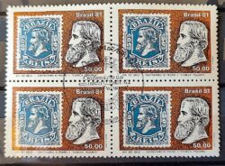 C 1210 Selo Centenario Emissao Dom Pedro Dia do Selo Filatelia Servico Postal 1981 Quadra CBC RJ