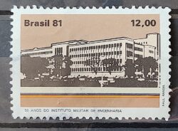 C 1213 Selo Cinquentenario Instituto Militar de Engenharia Educacao 1981 Circulado 10