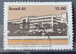 C 1213 Selo Cinquentenario Instituto Militar de Engenharia Educacao 1981 Circulado 2