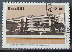 C 1213 Selo Cinquentenario Instituto Militar de Engenharia Educacao 1981 Circulado 3