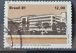 C 1213 Selo Cinquentenario Instituto Militar de Engenharia Educacao 1981 Circulado 5