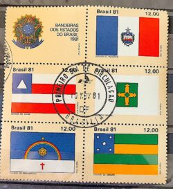 C 1231 Selo Bandeira Estados do Brasil Alagoas Bahia DF Pernambuco Sergipe 1981 Serie Completa CPD BSB