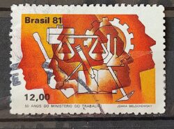 C 1237 Selo 50 Anos Ministerio do Trabalho Economia 1981 Circulado 4